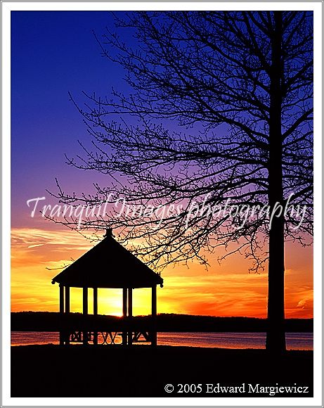 450202---Sunset through a gazebo at Stoney Creek Park 